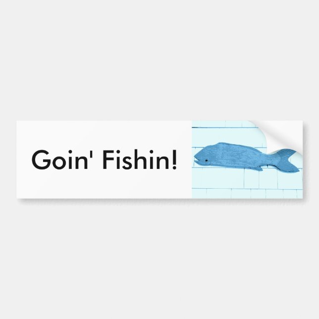 goin fishin blue fish logo bumper sticker (Front)