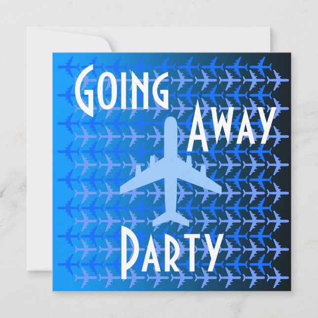 Going Away Party Invitation Card Plane Blue (Front)