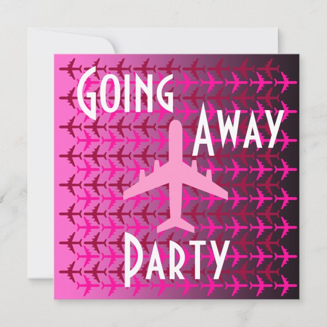 Going Away Party Invitation Card Plane Pink (Front)
