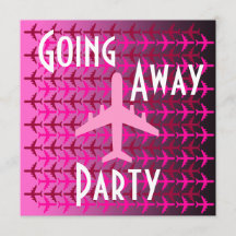 Going Away Party Invitation Card Plane Pink