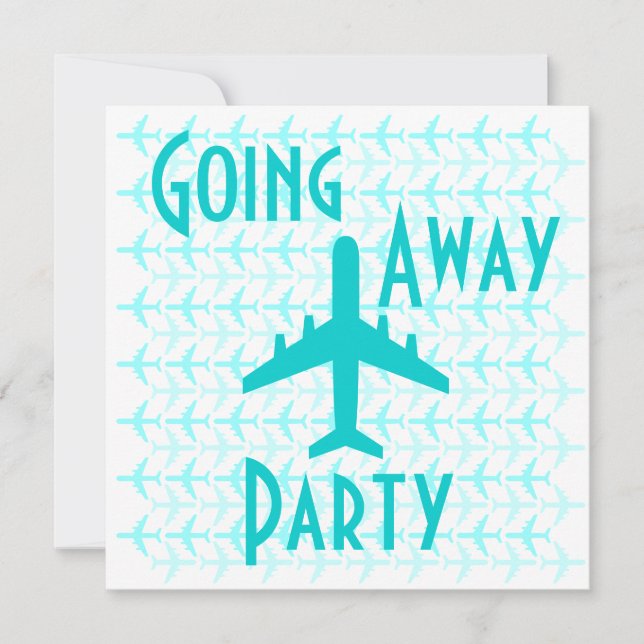 Going Away Party Invitation Card Plane Teal (Front)