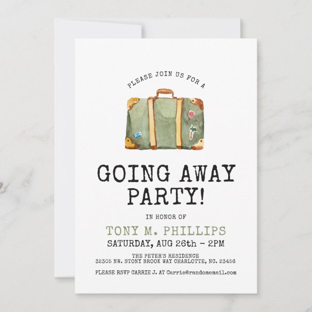 Going Away Party Travel Suitcase Invite (Front)