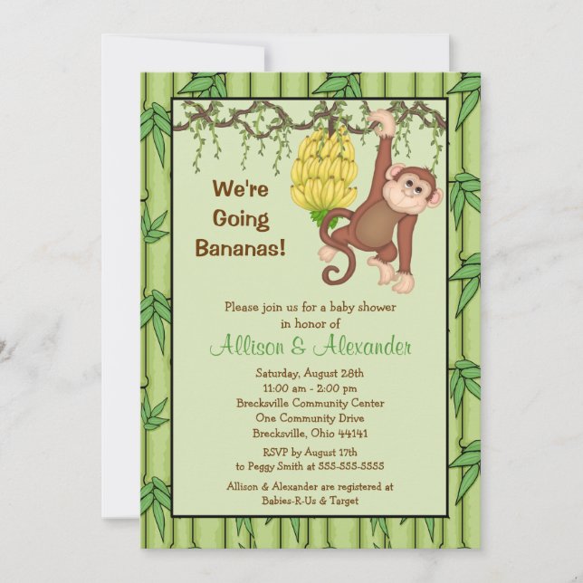 Going Bananas Monkey Jungle Safari Baby Shower Invitation (Front)