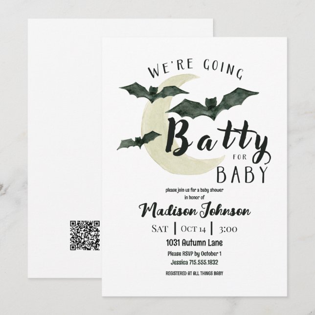 Going Batty For Baby October Baby Shower QR Code Invitation (Front/Back)