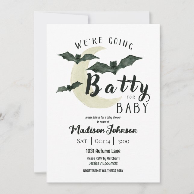 Going Batty For Baby October Baby Shower QR Code Invitation (Front)