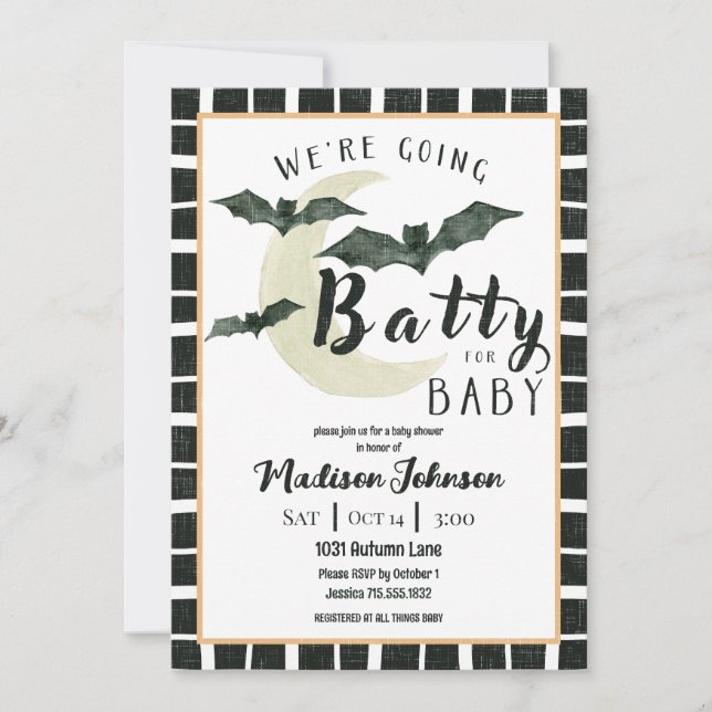 Going Batty For Baby October Baby Shower QR Code Invitation (Front)
