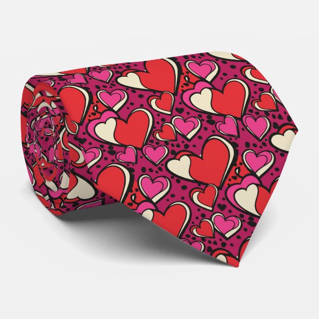 Going Bold Pinky Pink and Juicy Red Pop-Art Heart  Tie (Rolled)