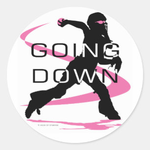 Going Down Pink Catcher Softball Classic Round Sticker