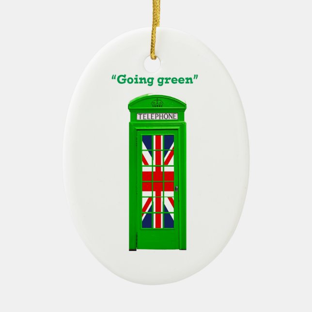 "Going green" London phone box Ceramic Tree Decoration (Front)