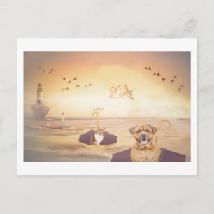 Going Home the Lighthouse Keepers Pets fantasy Postcard