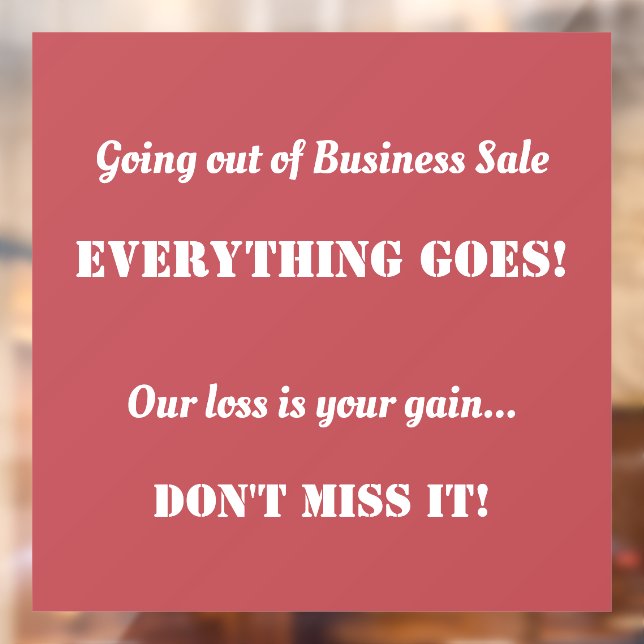  Going Out of Business Sale Advertising  Window Cling (Sheet 2)