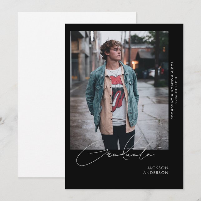 Going Solo Photo B/W Graduation Announcement (Front/Back)