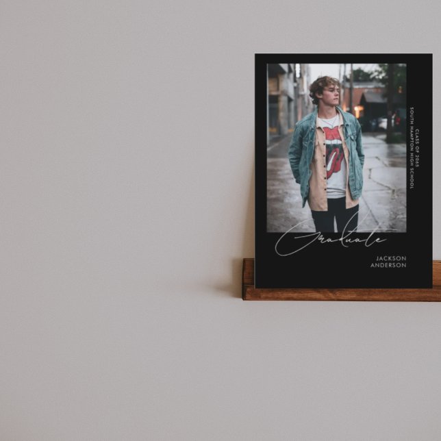 Going Solo Photo Black Graduation Announcement Postcard (Creator Uploaded)