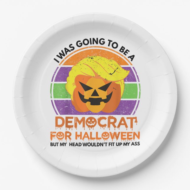 Going To A Democrat For Halloween Funny Trumpkin Paper Plate (Front)