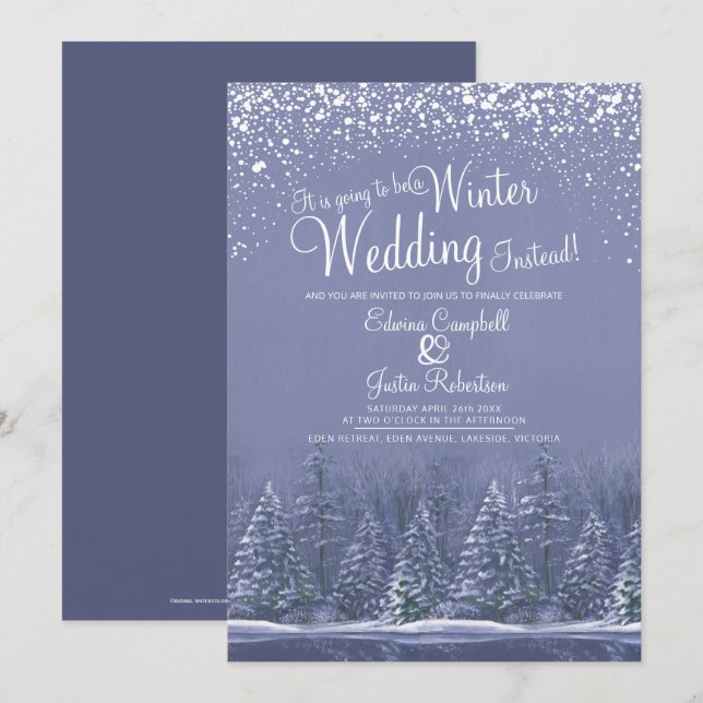 Going to be a winter wedding snow lake blue invitation (Front/Back)