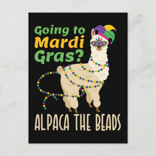 Going to Mardi Gras Alpaca the Beads Postcard