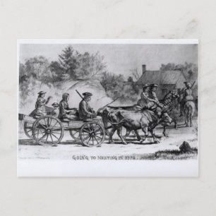 Going to Meeting in 1776, 1876 Postcard
