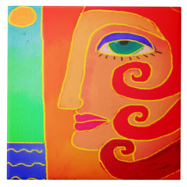 Going to the Beach Abstract Art Tile (Front)