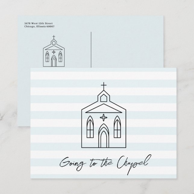 Going to the Chapel Wedding Blue Save the Date Postcard (Front/Back)
