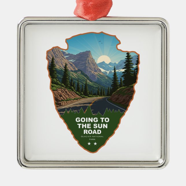 Going To The Sun Road Glacier NP Arrowhead Metal Tree Decoration (Front)
