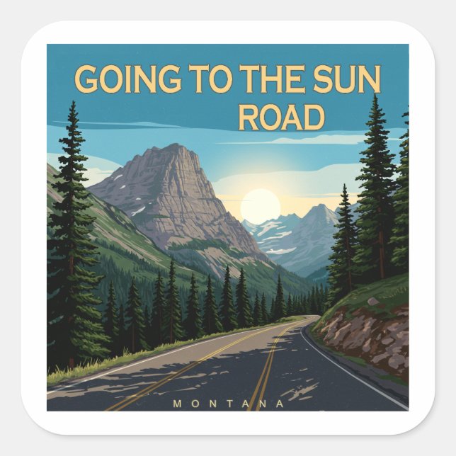 Going To The Sun Road Montana Landscape Square Sticker (Front)