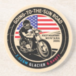 Going to the Sun Road Montana Motorcycle Coaster<br><div class="desc">Going-to-the-Sun Road done in a vintage,  distressed style emblem. It is a famous scenic drive found in Montana and Glacier National Park.</div>