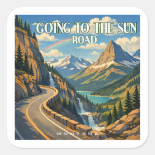 Going To The Sun Road Montana Rainbow Square Sticker