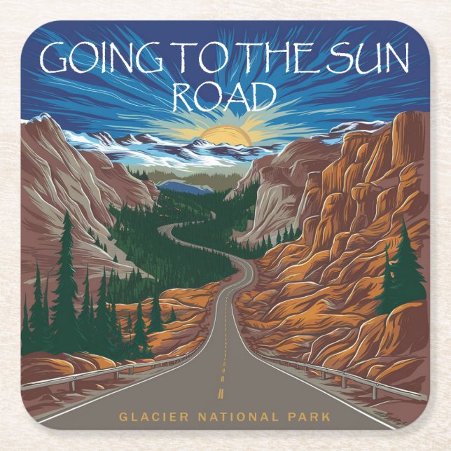 Going To The Sun Road Montana Vista Square Paper Coaster (Front)