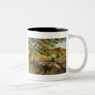 Going to town Painitng by David Paul Two-Tone Coffee Mug