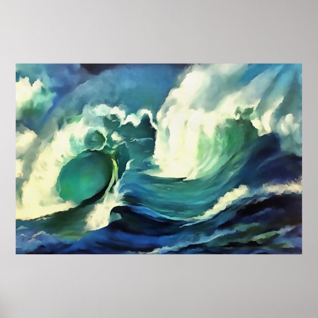 Going With The Flow Crashing Ocean Waves Art Poster (Front)