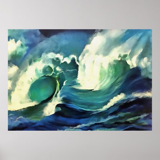 Going With The Flow Crashing Ocean Waves Art Poster (Front)