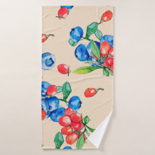 Goji berry and Blueberry watercolor illustration p Bath Towel
