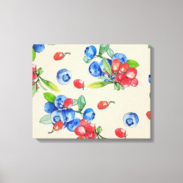 Goji, blueberry: watercolor illustration pattern. canvas print (Front)