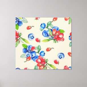 Goji, blueberry: watercolor illustration pattern. canvas print