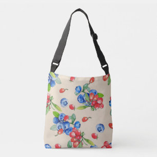 Goji, blueberry: watercolor illustration pattern. crossbody bag