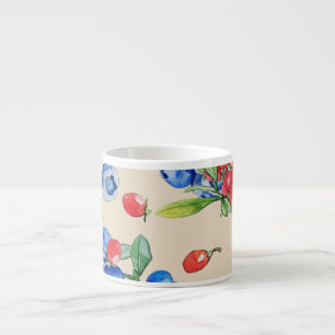 Goji, blueberry: watercolor illustration pattern. espresso cup