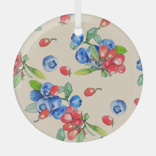 Goji, blueberry: watercolor illustration pattern. glass tree decoration