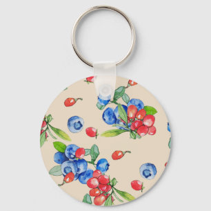 Goji, blueberry: watercolor illustration pattern. key ring