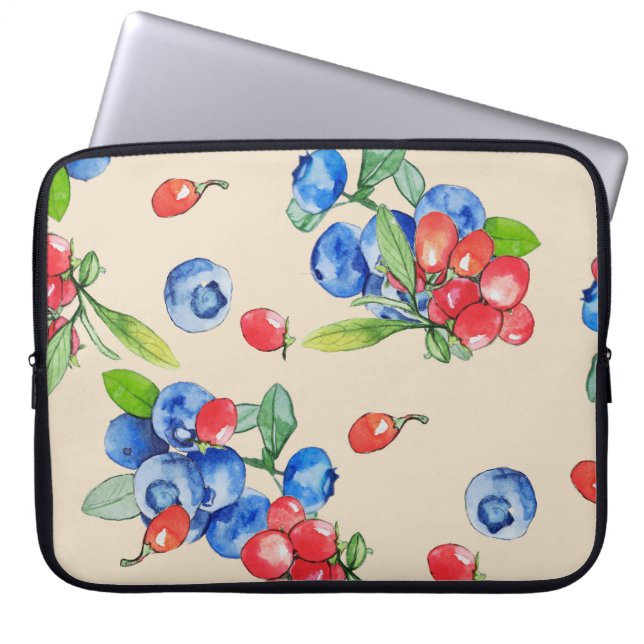 Goji, blueberry: watercolor illustration pattern. laptop sleeve (Front)