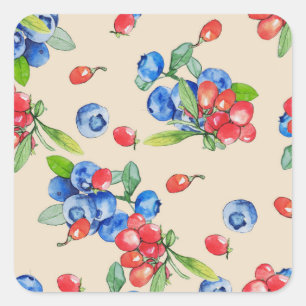 Goji, blueberry: watercolor illustration pattern. square sticker