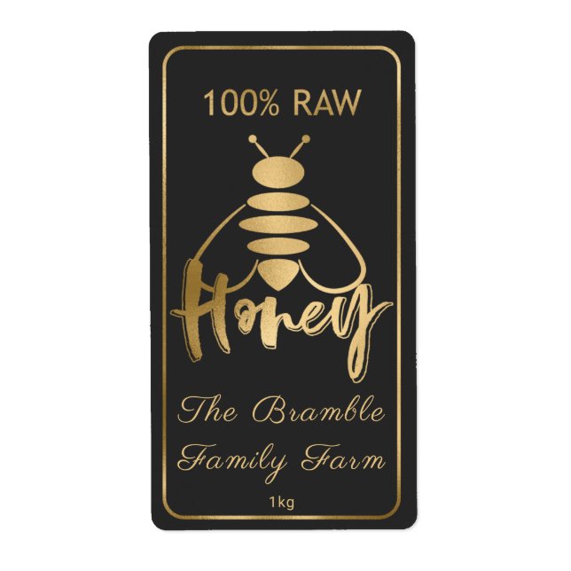 Gold 100% Raw Honey Bee Label Apiary (Front)