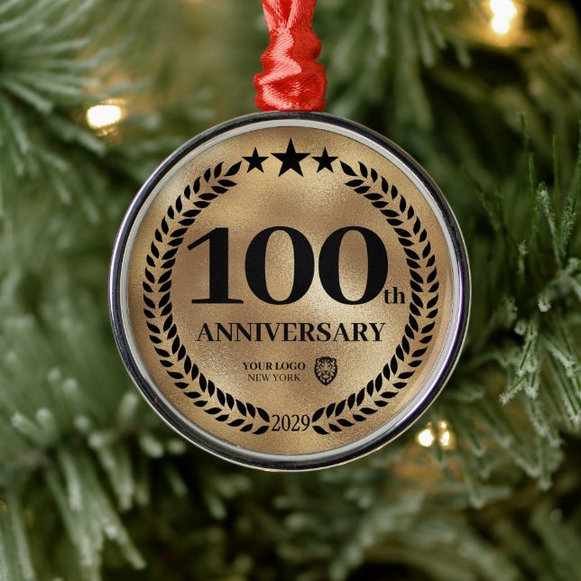 Gold  100th Anniversary Business Logo Christmas Metal Tree Decoration (Tree)