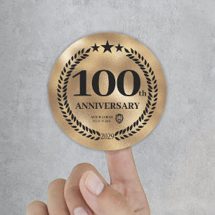 Gold 100th Anniversary Business Logo Classic Round Sticker