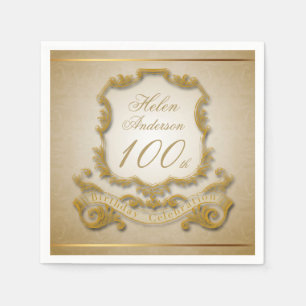 Gold 100th Birthday Celebration Paper Napkins