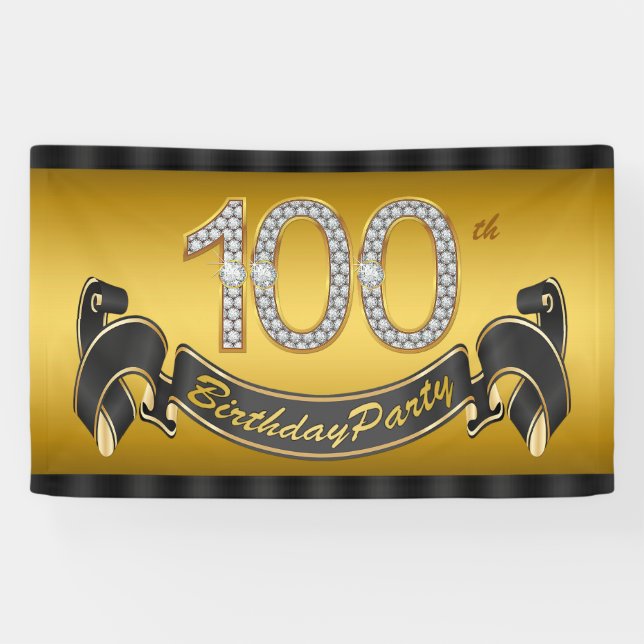 Gold 100th Birthday Party Banner (Horizontal)