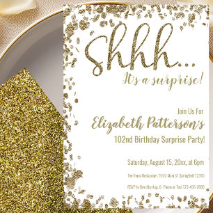 Gold 102nd Surprise Birthday Party Invitation