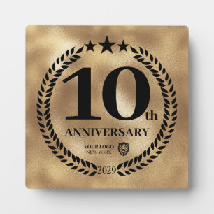 Gold 10th Anniversary Business Logo Plaque