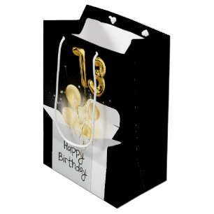 Gold 13th Birthday Balloons in White Box   Medium Gift Bag