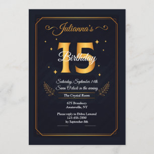 Gold 15 Birthday Invitation