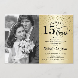 Gold 15th Wedding Anniversary with Photo Invitation